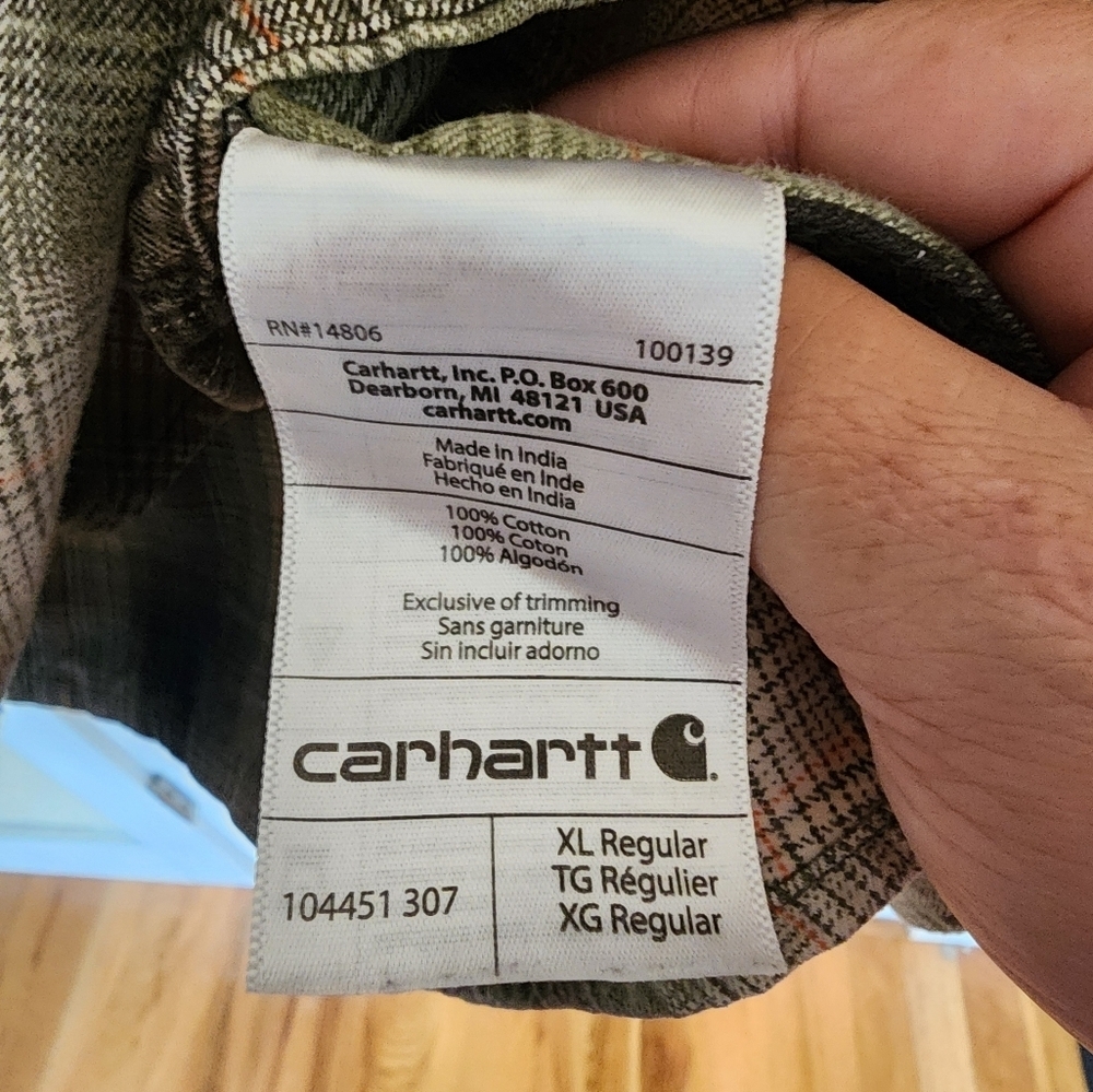 Carrhart Olive Plaid Heavyweight Flannel Size Xl Utility Work Wear Outdoors - Picture 3 of 11
